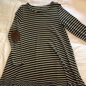 S- striped maternity dress with elbow patch